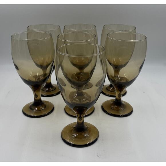 Libbey Other - Vintage Libbey Smokey Brown Set of 7 Water Goblet Glasses (V8476)